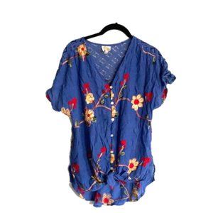 Anthropologe Fig & Flowers Blue Floral Boho Blouse